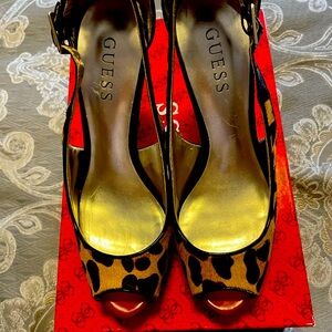 Pony haired leopard guess heels